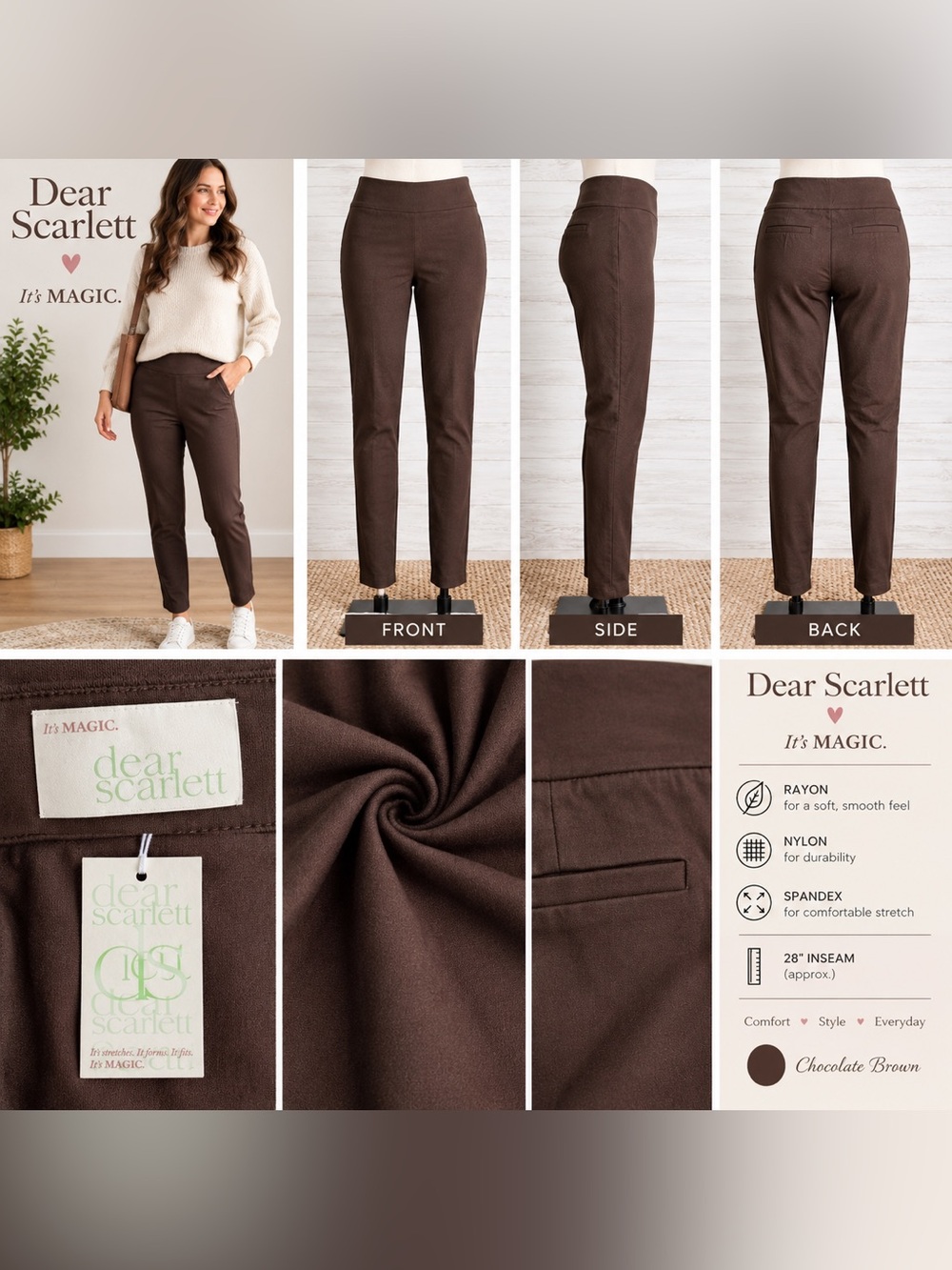 Dear Scarlett Chocolate Brown Skinny -Leg Pull-On Pants